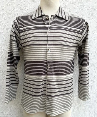 Cárdigan Retro Rayas Algodón Tejido Suéter Marrón Continental Italiano Estilo Años 80 M Foto 1 de 4