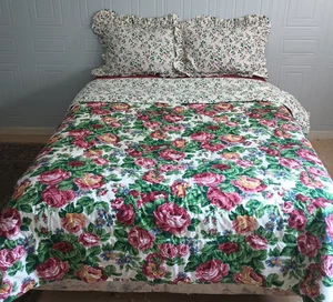 Longaberger Queen Reversible Comforter Sentimental Rose  2 Pillow Shams Curtains - Picture 1 of 9