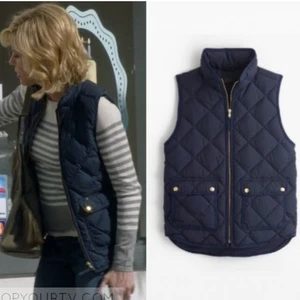 J. Crew Excursion Navy Quilted Vest Large Down Filled Preppy ASO Meghan Markle - Picture 1 of 14