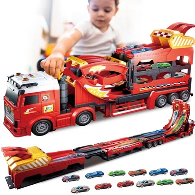 Camión transportador de coche de transporte 3 en 1 juguete con pista de coche plegable de 3 capas, troquel 12P aprox... Foto 1 de 4