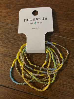 Pura Vida Sunset Beach Bead Stretch Bracelet Set (8 pk) Yellow/Gold  NEW w/tags - Image 1 of 2