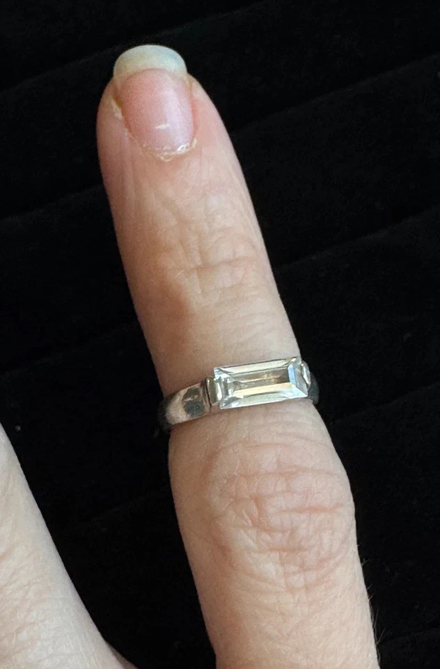 МИЛЫЙ регулируемый ребенка или Midi костяшки размер 1 кольцо багет прозрачный камень 925 серебро - Изображение 1 из 4