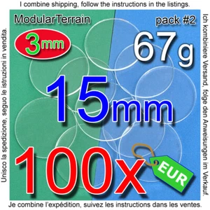 100x 15mm ROUND BASE 3mm CLEAR ACRYLIC REDONDA METACRILATO TRANSPARENT SOCLE - Imagen 1 de 3