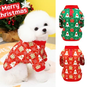 Christmas Pet Dog Puppy Shirt Vest Jumper Santa Clothes Winter Warm Jacket Coat - Picture 1 of 22