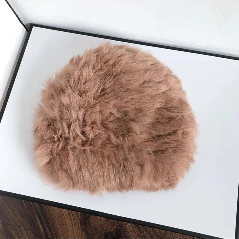 Mujeres Peludo Real Conejo Piel Sombrero Felpa Cosaco Gorra Gorro Cálido Tejido Elástico Retro Foto 1 de 4