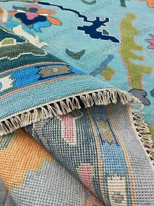 Teal Hand Knotted Area Rug | Beautiful Turkish Style Oushak Rug - Picture 1 of 11