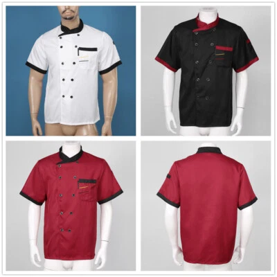 Men Short Sleeve Chef Coat Jacket Kitchen Workwear Cooks Uniform Restaurant Chef - Image 1 of 2