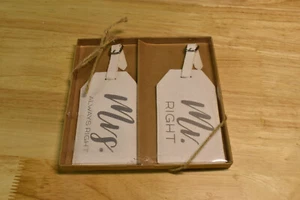 Mr and Mrs Luggage Tags, Cursive (White, Grey) - Picture 1 of 1