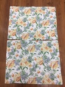LAURA ASHLEY SHAMS SET OF 2 STANDARD QUILTED FLORAL STRIPE WHITE YELLOW BLUE 