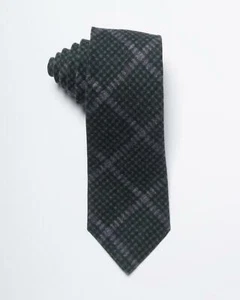 Corbata Isaia Napoli $295 Nuevo con etiquetas Verde Gris a Cuadros Mezcla de Lana de Seda 3" 7,5 cm - Imagen 1 de 3