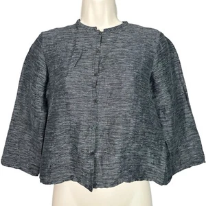 Eileen Fisher Petite PP grau strukturiert Knopfleiste Jacke italienischer Stoff klassisch - Bild 1 von 8