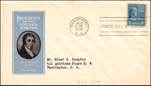 Scott 810 5 Cents James Monroe Ioor FDC Typed Address Planty 810-1 - Picture 1 of 2