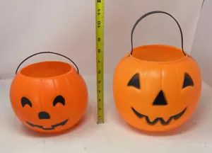 2 Vintage Empire & PAC 1985 Blow Mold Jack O’Lantern Candy Bucket Pumpkin Treat - Picture 1 of 9