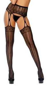sexy ELEGANT MOMENTS vertical STRIPED crochet NET crochless SUSPENDER pantyhose - Picture 1 of 9