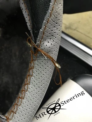 PARA RANGE ROVER P38 GRIS CUERO PERFORADO CUBIERTA VOLANTE MARRÓN DOBLE ST Foto 1 de 4