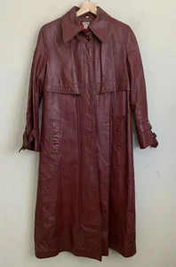 CR Mates Trench Coat Brown Leather Collared Buttons Pockets Lined Size 11/12 - Picture 1 of 10