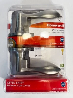 Manijas de puerta exteriores de entrada con llave Honeywell, acabado de níquel cepillado, 2 llaves Foto 1 de 4