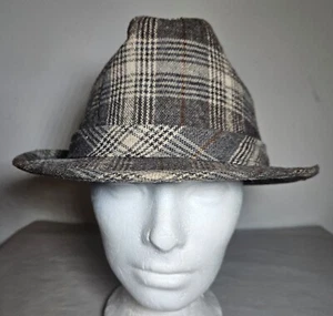 Vtg Botany 500 Plaid Wool Fedora Hat Men's Size Large Outdoors Style Travel - Picture 1 of 8