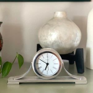 Bulova Sedona B2450 Time Quartz Alarm Clock Silver Color Mantel Desk Bedroom - Picture 1 of 12