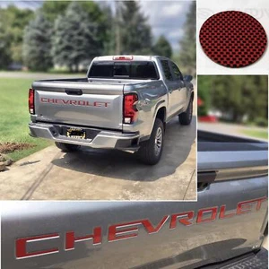 Red Carbon Raised Plastic Tailgate Letters Inserts NEW CHEVY COLORADO 2023-2025 - Picture 1 of 9