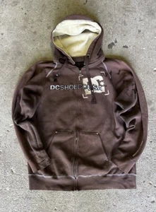 Vintage DC Shoe Co Hoodie Y2K Skater Goth Distressed Zip Up 00s Skateboard Sz. L - Picture 1 of 8