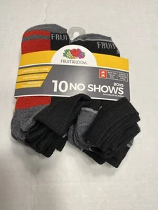 fruit of the loom boys no show ankle socks black 10 pairs size medium shoe 9-2.5 - Picture 1 of 4