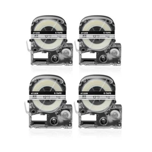 4PK Compatible with EPSON K-Sun 212BC 212BCPX 12mm Tape Black on Clear Label - Picture 1 of 8