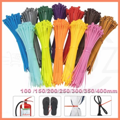 100pcs Nylon Plastic Cable Ties Zip Tie Wraps Coloured Small Large 100 200 300mm - Image 1 of 4