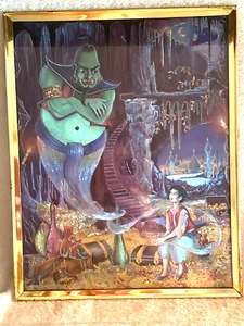 Vintage Jean & Ron Henry Dufex Foil Framed Print Aladdin & Genie 10" X 8" USA - Picture 1 of 3