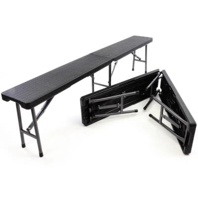 Partybank 2er Set Klappbank Rattan-Optik 180 x 25 cm schwarz Bierbank bis 200 kg - Bild 1 von 4