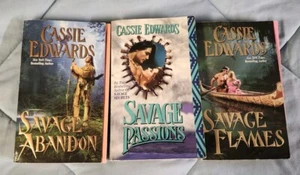 Cassie Edwards Savage Abandon, Flames, Passions Paperback Lot Of 3 - Picture 1 of 15