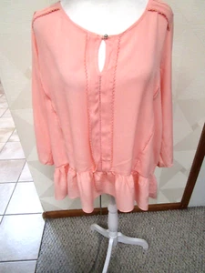 LAUREN CONRAD-ALBARICOQUE-CUELLO OJO DE CERRADURA-MANGA 3/4-RIBETE DE ENCAJE-TOP-TALLA-XXL-NUEVO CON ETIQUETAS-$44 - Imagen 1 de 4