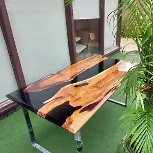 Acacia Wood Epoxy Resin Tabletop - Customizable Live Edge Design, 2 Leg - Picture 1 of 11