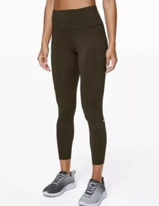 Leggings para correr Lululemon verde oliva de gran altura recortados talla 2 Usados en excelente condición - Imagen 1 de 12