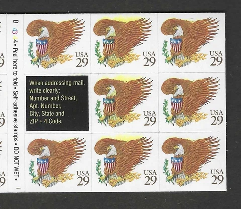 1992 EFO 29c EAGLE PANE (2595) OF 17 W 3 STAMPS EXCESS YELLOW INK GREAT LOOKING Cover