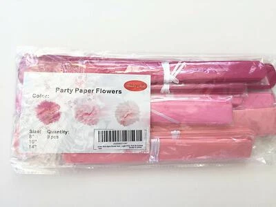 Fonder Mols 9pcs Party Flowers Pom Poms Kit - Light Pink, Pink & Fuchsia - Lar.. - Image 1 of 4