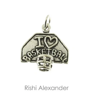 925 Sterling Silver I love Basketball Hoop Charm Made in USA - Picture 1 of 2