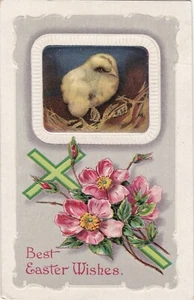 Postcard Best Easter Wishes Chick Flowers Cross Embossed Posted 1911 - Picture 1 of 2