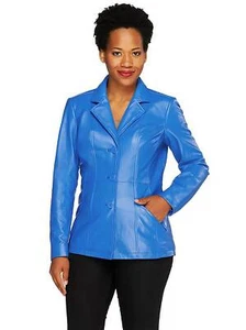 DENIM CO. Size M Button Front Leather Blazer with Pockets DEEP MARINE BLUE - Picture 1 of 4
