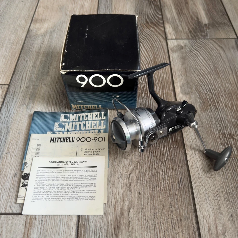 Molinete vintage Mitchell 900 - 901 com caixa e papelada França não usado - Imagem 1 de 4