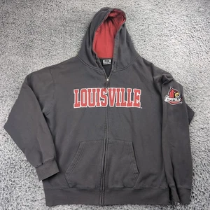 Louisville Cardinals Hoodie Men Extra Large Gray NCAA Zip Up Fleece Embroidered - Picture 1 of 6