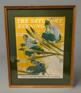 VTG Ski Art Decor Wall Chalet Lodge Gay Banditti Estate Art Deco Framed 1930's - Picture 1 of 19