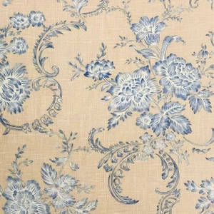 Edgar Floral Toile BLUESTONE Home Decor Linen Drapery Sewing Pillow Fabric BTY - Picture 1 of 6