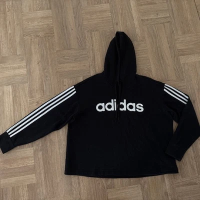 ADIDAS Size 2X Womens Sweatshirt Black Pullover Crop Hoodie - Image 1 of 4