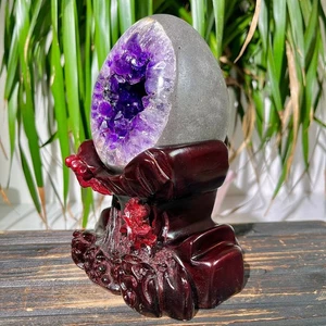 3,21 Pfund hochwertige seltene lila Kristall Drachen Ei Höhle Kristall Dekoration + Sockel - Bild 1 von 15