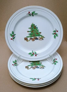 4 Salat Porzellan Teller Tieshan Holiday Hostess Weihnachtsbaum Stechpalme 8 1/4" - Bild 1 von 10