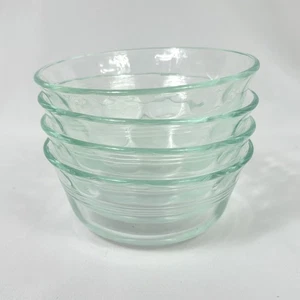 PYREX 464 Custard Cups Bowls 10 oz Scalloped Edge 3 Lines Ramekins Set of 4 - Picture 1 of 4