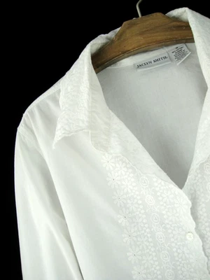 Jaclyn Smith Size 18 White Lace Trim Embroider Long Sleeve 100% Cotton Blouse - Image 1 of 4