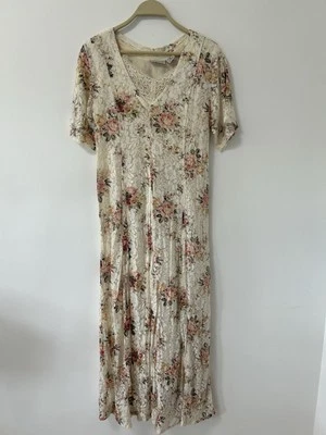 Maxi Vestido Vintage Años 90 Starina Encaje Mediano Cuello en V Boho Cottagecore Floral Foto 1 de 4
