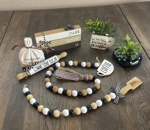 7 Piezas Decoración de Bar de Café Mini Bar Accesorios Cuentas de Madera Plantas Imitadas - Imagen 1 de 13